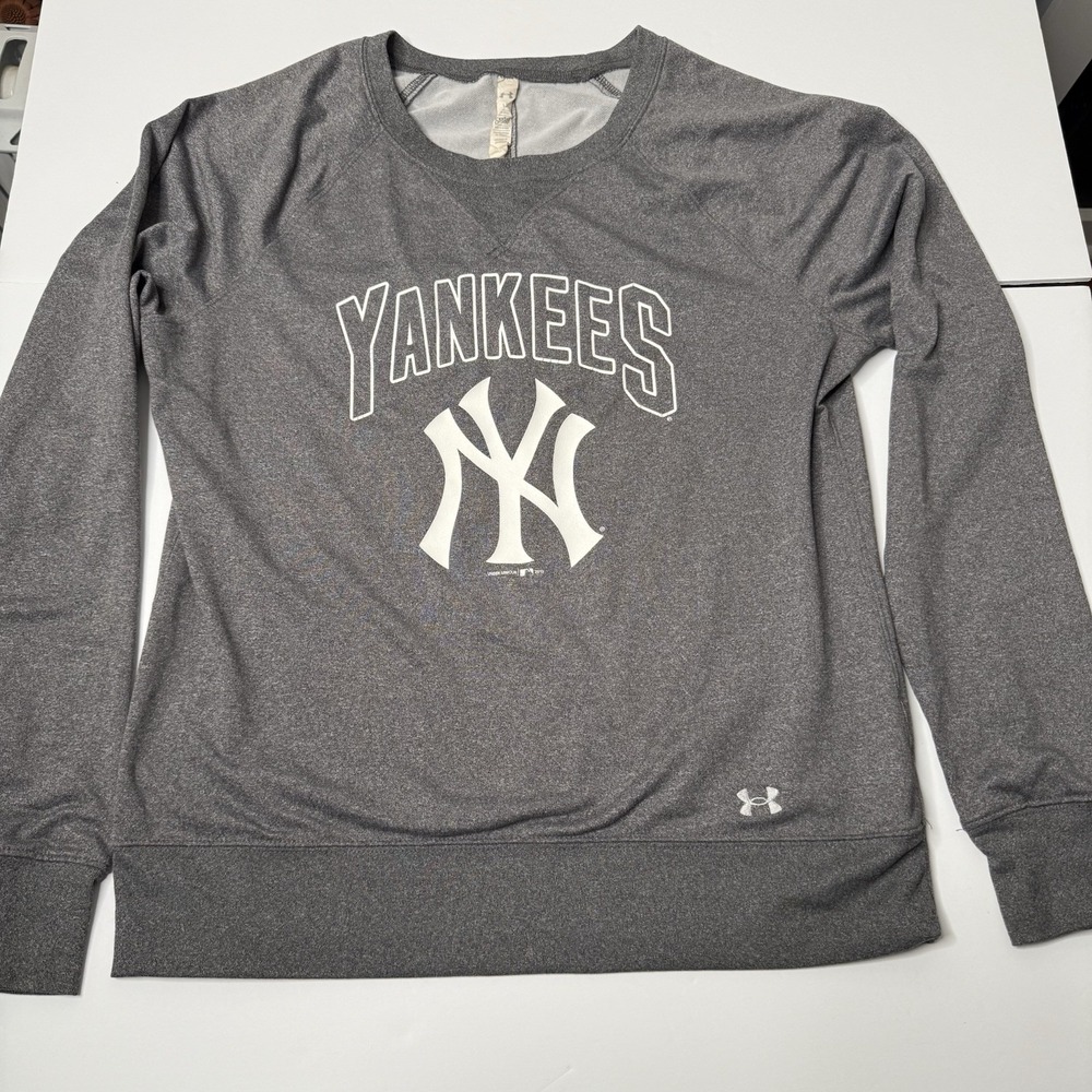 Under Armour New York‎ Yankees Shirt Women sz L Gray ColdGear MLB